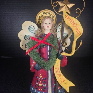 Vintage 2000 Demdaco Angel Christmas Figurine. Friendship/Joy/Peace. Signed